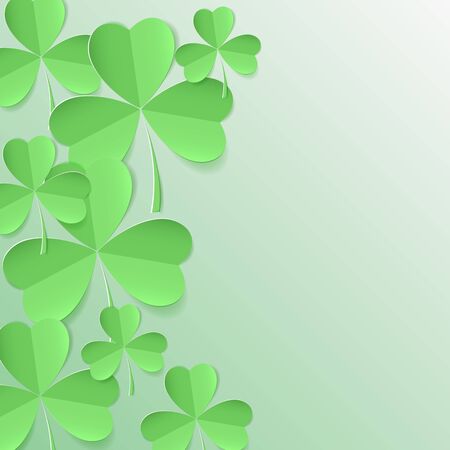 Abstract background with cut paper shamrock leaves. Green three leaf clover. St. Patrick day card. Vector illustrationのイラスト素材