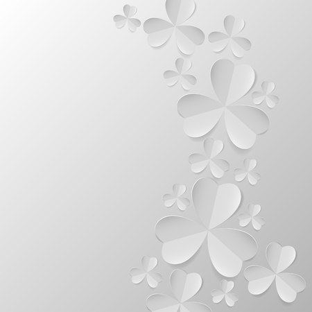 Abstract white - gray background with cut paper shamrock leaves. Three leaf clover. St. Patrick day card. Vector illustrationのイラスト素材