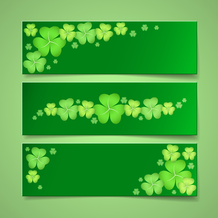 St. Patrick's day green banners with shamrock leaves. Three leaf clover. Vector illustrationのイラスト素材