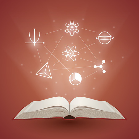 Open book with light coming from it. Knowledge is power. Education and reading concept. Vector illustrationの写真素材