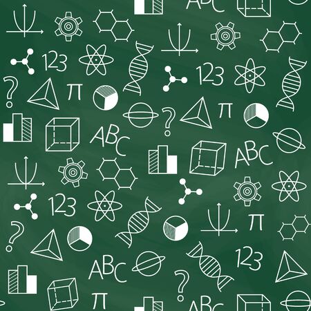 Seamless school background. Green chalkboard. Back to school. Education and school concept. Vector illustrationの写真素材