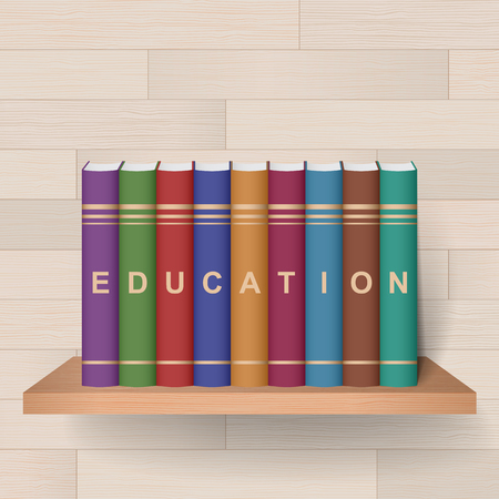 Bookshelf with multicolored books. Education and school concept. Vector illustrationのイラスト素材