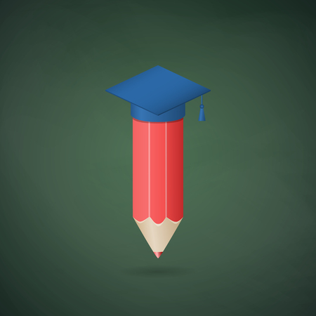 Red pencil in the graduation cap. Education symbol concept. Vector illustrationのイラスト素材