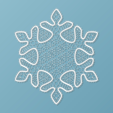 White lace snowflake, embossed pattern, decorative design element, winter decoration. Vector illustrationのイラスト素材