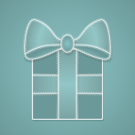 Gift box with lace ribbon and bow, holiday decoration . Vector illustrationのイラスト素材