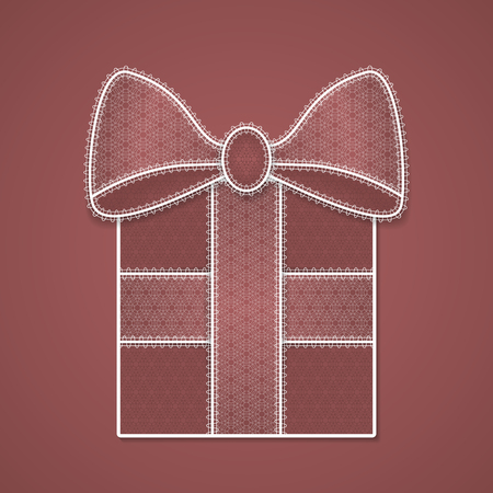 Gift box with lace ribbon and bow, holiday decoration . Vector illustrationのイラスト素材