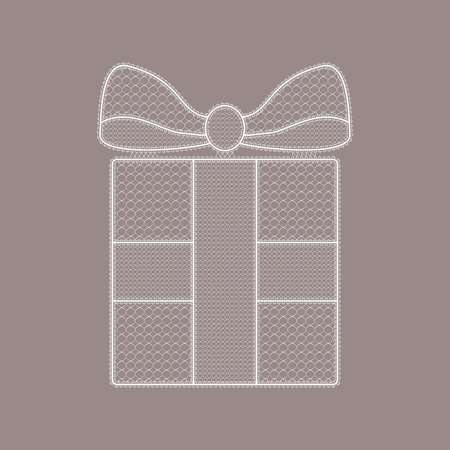 White lace present box with bow, decorative design element. Vector illustrationのイラスト素材