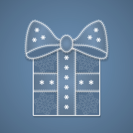 Gift box with lace bow and snowflakes for Christmas and New Year. Vector illustrationのイラスト素材