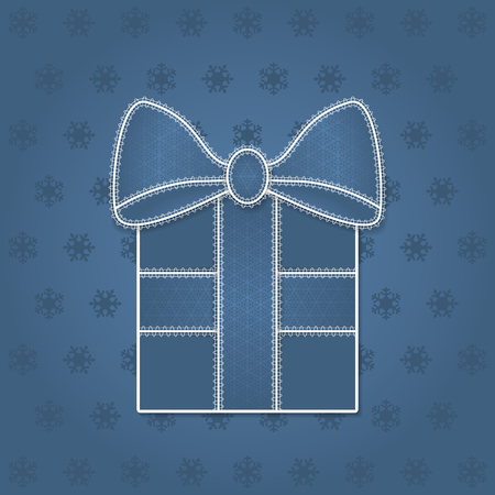 Gift box with lace bow and snowflakes for Christmas and New Year. Vector illustrationのイラスト素材