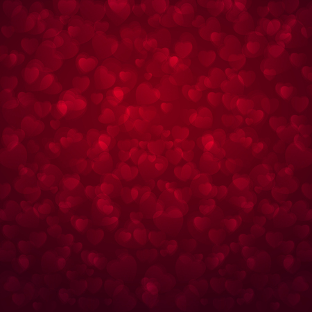 Abstract red Valentines day bokeh background decorated with hearts.のイラスト素材