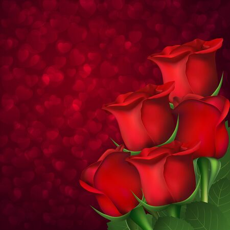 Red roses on hearts bokeh background.のイラスト素材