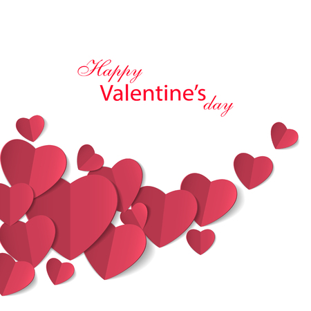 Red hearts cut out of paper on white background. Valentine's day greeting card. Symbol of love. Vector illustrationのイラスト素材