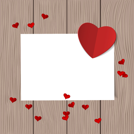 Valentine's day greeting card with red paper heart and space for your text on wooden background.. Love concept. Vector illustrationのイラスト素材