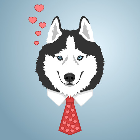 Dog in love wearing a white collar and red tie.のイラスト素材