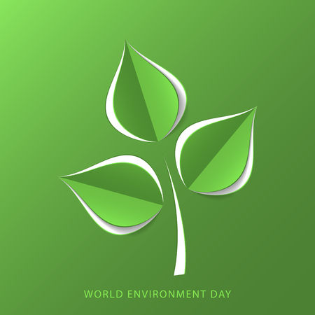 Green paper tree branch. Paper cutout green leaves. World Environment Day. Eco friendly symbol. Ecology, nature protection concept. Template for banner, poster, leaflet. Vector illustrationのイラスト素材