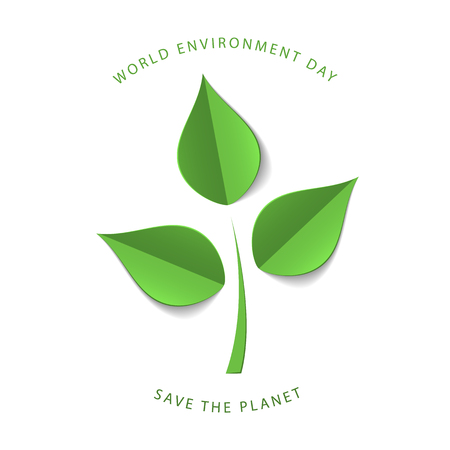 Green paper tree branch. Paper cutout green leaves. World Environment Day. Eco friendly symbol. Ecology, environment, nature protection concept. Save the planet. Vector illustrationのイラスト素材