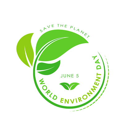 Green earth concept with green leaves. World Environment Day, June 5. Ecology, environment, nature protection concept. Save the planet. Template for banner, poster, leaflet. Vector illustrationのイラスト素材