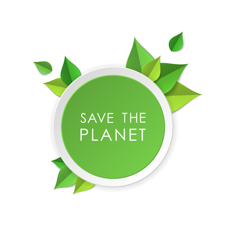 Green earth concept with paper cutout green leaves. World Environment Day, June 5. Ecology, nature protection concept. Save the planet. Template for banner, poster, leaflet. Vector illustrationのイラスト素材