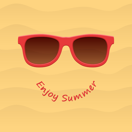 Red sunglasses on sand background. Summer concept. Vector illustrationのイラスト素材