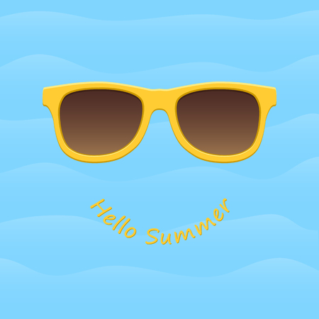 Yellow sunglasses on a blue background. Summer concept. Vector illustrationのイラスト素材