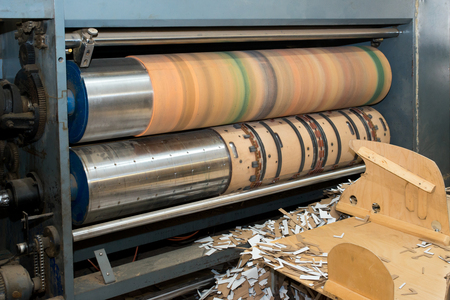 Industrial equipment for the manufacture of cardboard package boxesの写真素材