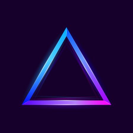 Colorful bright luminous triangles. Shining neon banner with space for text. Design element. Glowing decorative geometric shape. Abstract background. Vector illustrationのイラスト素材