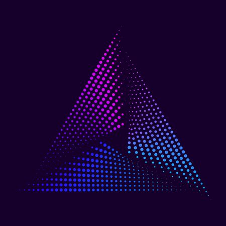 Colorful neon glowing triangle. Abstract design element for advertising, banner, card. Pink blue spectrum vibrant colors. Vector illustrationのイラスト素材