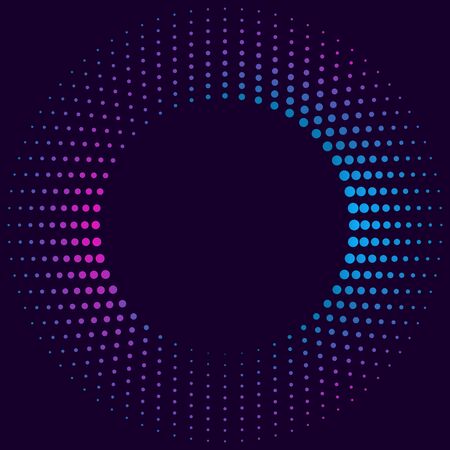 Halftone gradient pattern. Colorful dot texture, round halftone ornament for your design. Abstract neon dark blue background. Vector illustrationのイラスト素材