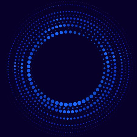 Halftone gradient pattern. Colorful dot texture, round halftone ornament for your design. Abstract neon dark blue background. Vector illustrationのイラスト素材