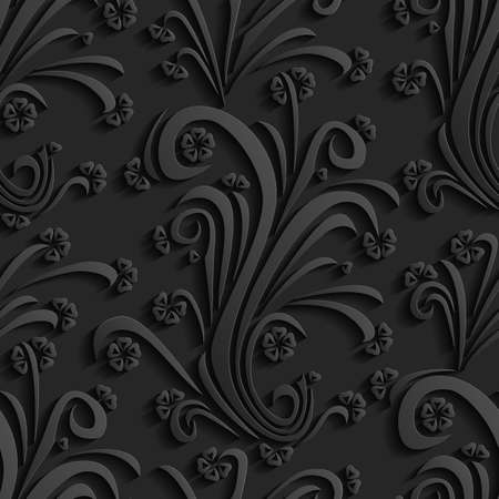 Black floral 3d background. Seamless pattern for greeting card decoration. Ornate pattern for textiles, packaging, tiles. Vector illustrationのイラスト素材
