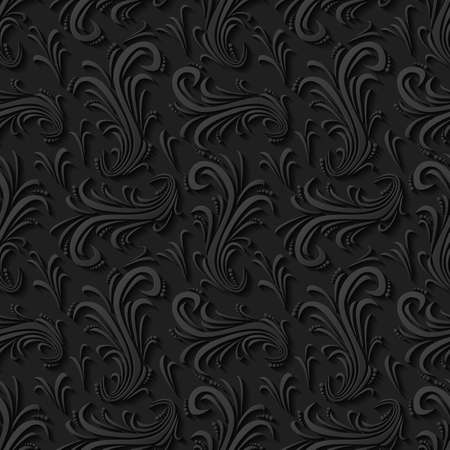 Black floral 3d background. Seamless pattern for greeting card decoration. Ornate pattern for continuous replicate. Vector illustrationの写真素材