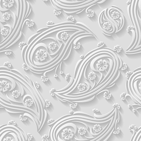 White paisley floral 3d background. Seamless pattern for textiles, packaging, tiles, greeting card decoration. Vector illustrationのイラスト素材