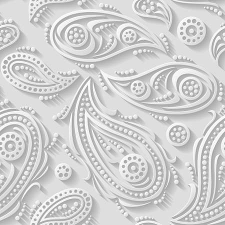 White paisley 3d background. Seamless pattern for textiles, packaging, tiles, greeting card decoration. Vector illustrationの写真素材