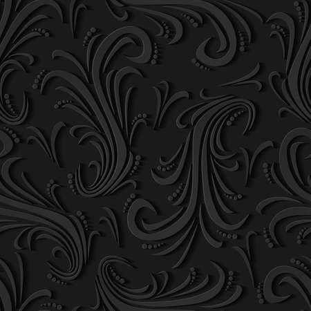 Black floral 3d background. Seamless pattern for greeting card decoration. Ornate pattern for continuous replicate. Vector illustrationのイラスト素材