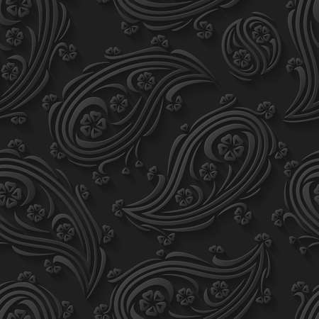 Black paisley floral 3d background. Seamless pattern for textiles, packaging, tiles, greeting card decoration. Vector illustrationのイラスト素材