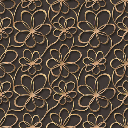 Golden floral 3d background. Seamless pattern for decoration. Ornate pattern with flowers. Vector illustrationのイラスト素材