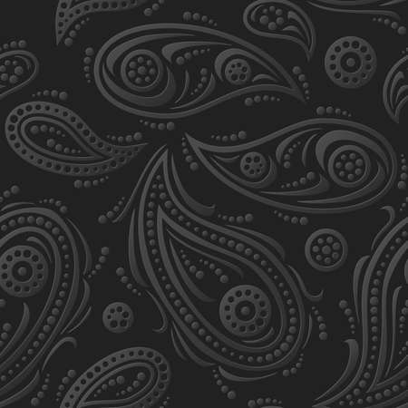Black paisley background. Seamless pattern for textiles, packaging, tiles, greeting card decoration. Vector illustrationのイラスト素材
