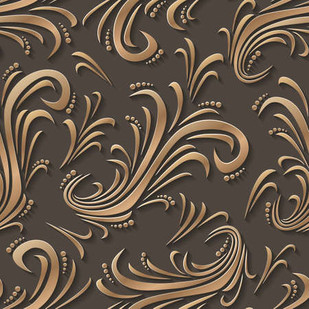 Gold floral 3d background. Seamless pattern for decoration. Ornate pattern with flowers. Vector illustrationのイラスト素材