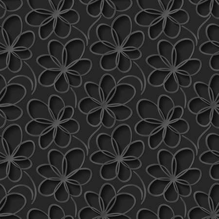 Black floral 3d background. Seamless pattern for decoration. Ornate pattern with flowers. Vector illustrationのイラスト素材