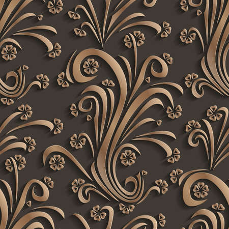 Gold floral 3d background. Seamless pattern for decoration. Ornate pattern with flowers. Vector illustrationの写真素材