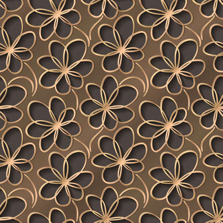 Gold floral 3d background. Seamless pattern for decoration. Ornate pattern with flowers. Vector illustrationのイラスト素材