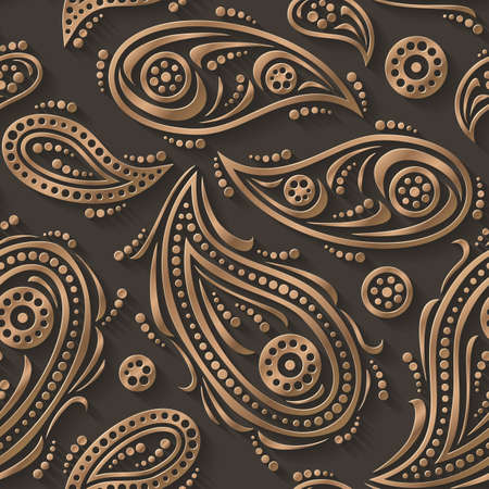 Gold paisley 3d background. Seamless pattern for decoration. Vector illustrationの写真素材
