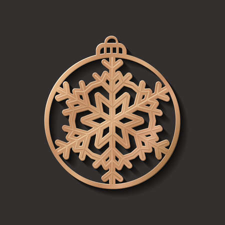 Gold Christmas ball with a snowflake. Decorative design element, holiday decoration for Christmas and New Year cards. Vector illustrationのイラスト素材