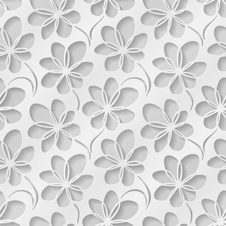 White floral 3d background. Seamless pattern for decoration. Ornate pattern with flowers. Vector illustrationのイラスト素材