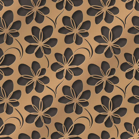 Gold floral 3d background. Seamless pattern for decoration. Ornate pattern with flowers. Vector illustrationのイラスト素材
