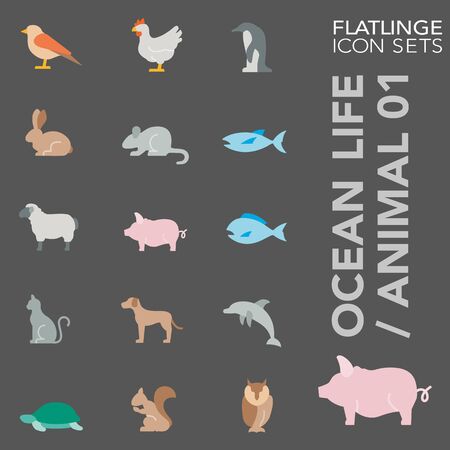 High quality colorful icons of Ocean Life, Animal and Wilde Life. Flatlinge are the best pictogram pack, unique design for all dimensions and devices. Vector graphic, symbol and website content.のイラスト素材