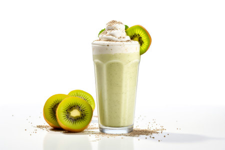 Kiwi smoothie with whipped cream and kiwi fruit.の素材
