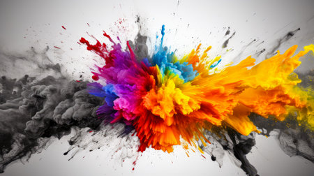 Colorful ink splashes in water on white background. Abstract background.の素材
