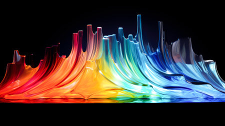 Colorful abstract paint splashes on black backgroundの素材