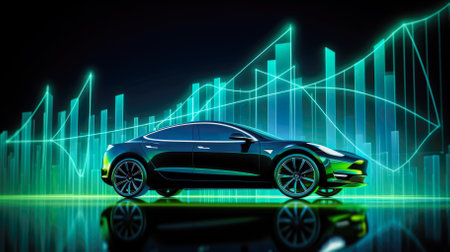 sports car on a background of a blue graph.の素材